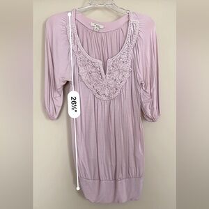 Forever 21 Light Pink Lace Trim Short Sleeve Top